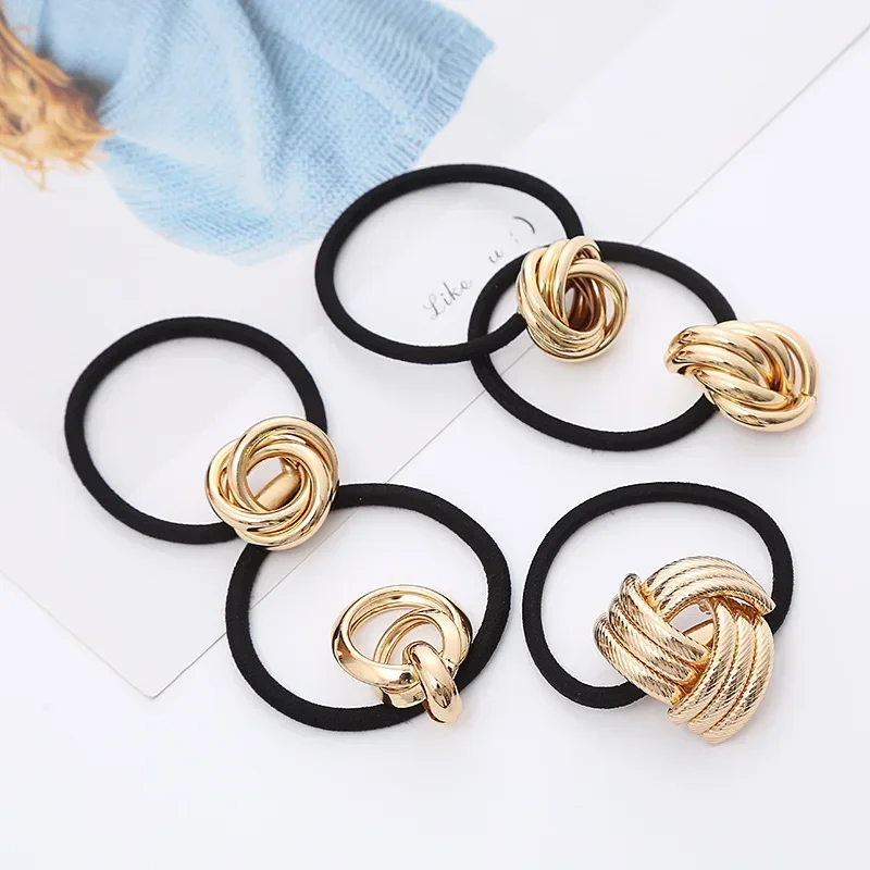 

Metal Hair Ring Ponytail Rope Gold Silver Color Hair Clip Elastic Hair Band for Women Fashion Jewelry Headwear Accessories