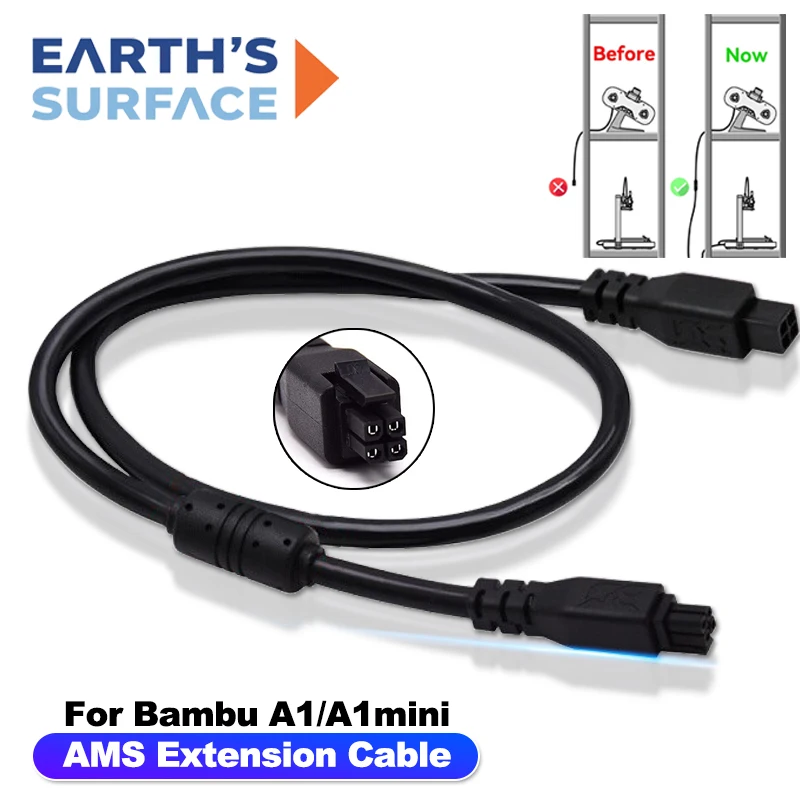 3D Printer Parts for Bambu Lab AMS Lite Extension Cable With Magnetic Ring Filter 1M 1.5M 2M 4Pin Cable for Bambu Lab A1 Mini