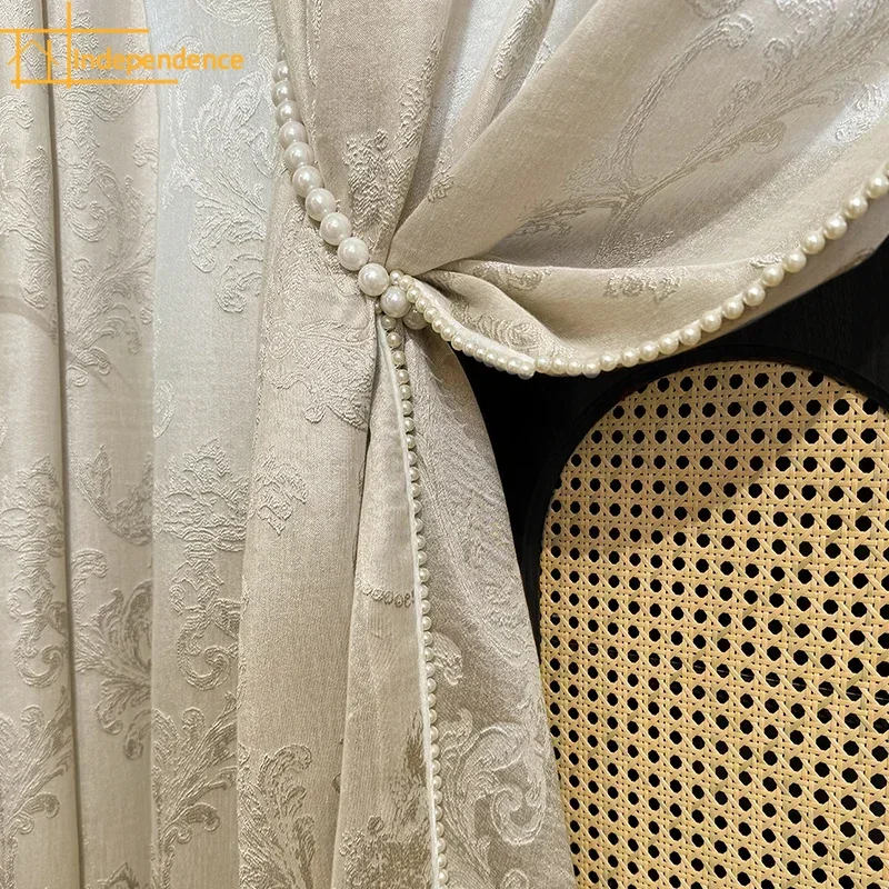 Retro Double-sided Jacquard Damascus Pearl White Curtains for Living Room Bedroom Villa Custom Floor-to-ceiling Windows