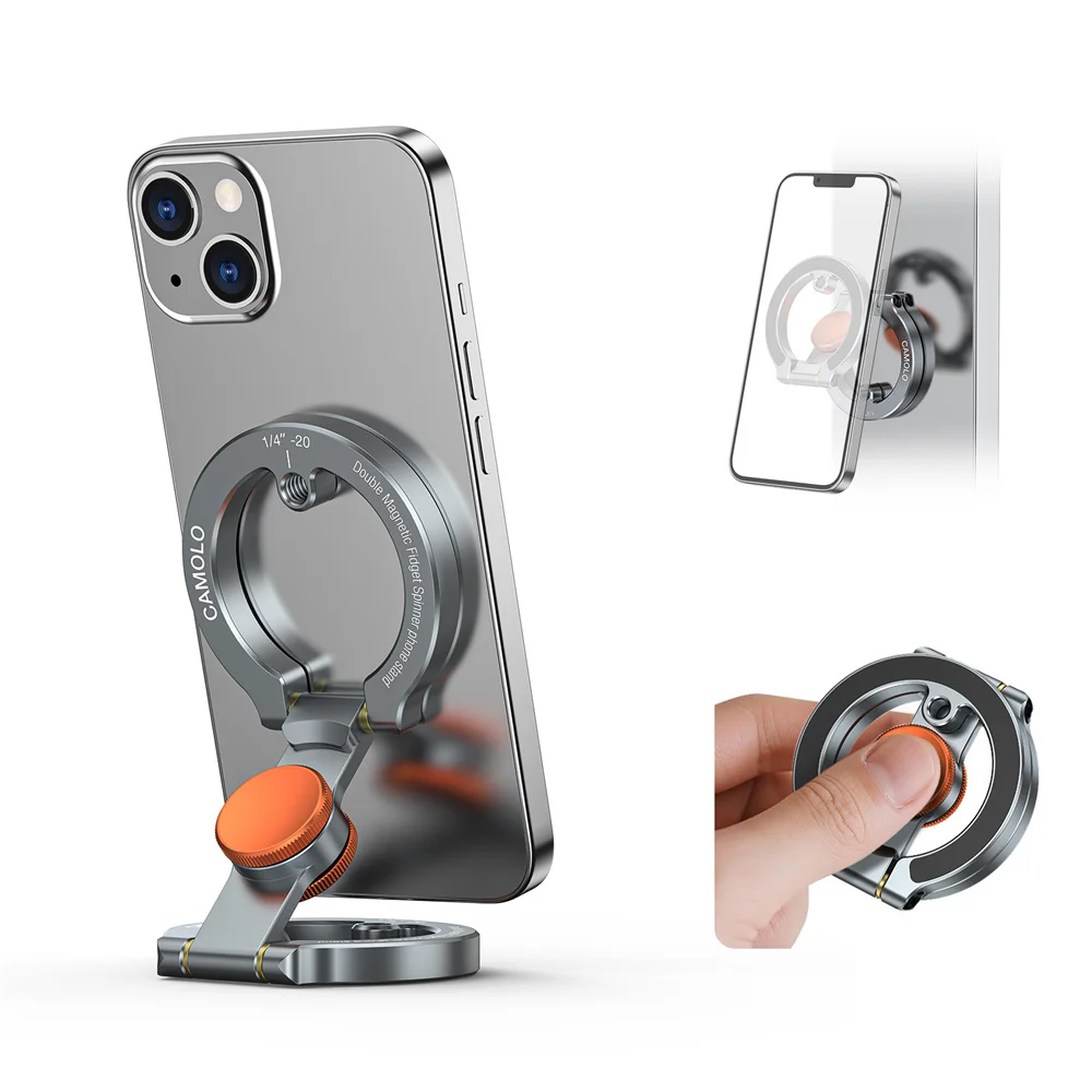 

NEW Dual Magnetic Phone Holder with Flexible Spinner Desk & Gym Mount for iPhone 17 16 15 14 Android Magsafe Stress Relief Toy