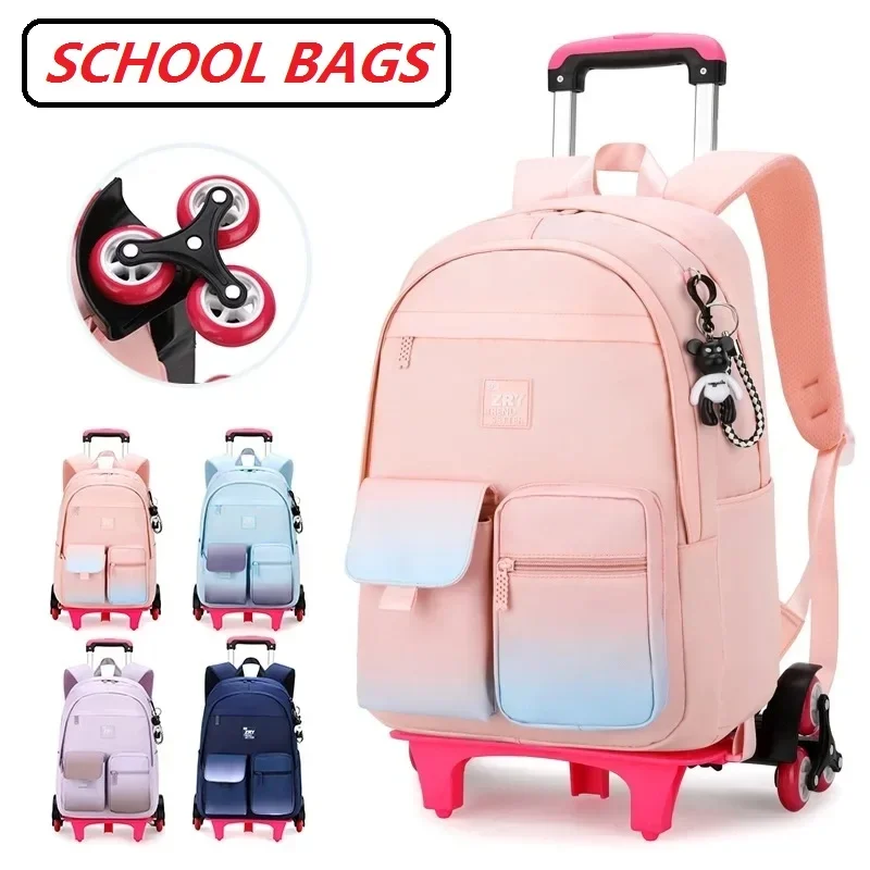 2025 New School Backpack for Girls Rolling School Bags Child Orthopedics Back Pack on Wheels Mochila Mujer Trolley Travel Bags