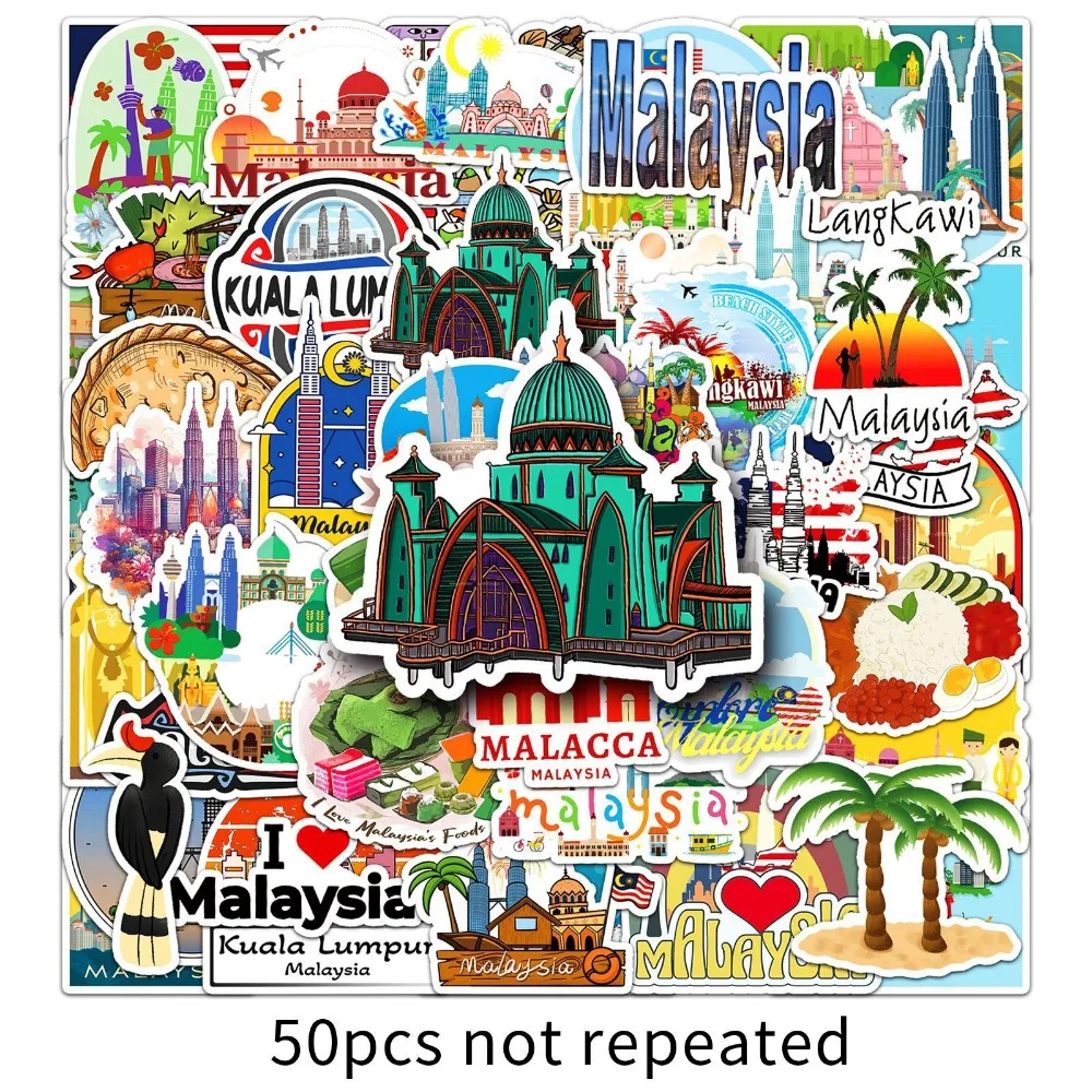 10/50pcs Malaysia Outdoor Famous Scenic Spot Landmark Stickers Petronas Twin Towers Sultan Abdul Samad Building Wall Kids Decals