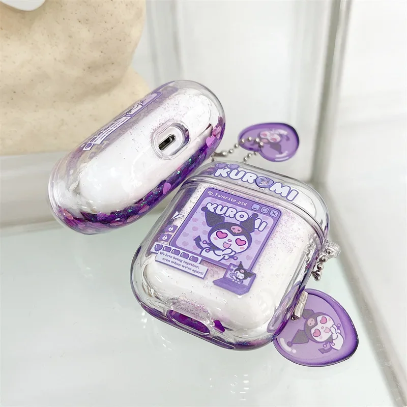 Kuromi do etui Airpods Pro 2, płynne piaski do etui Airpods, twarde etui ochronne na słuchawki PC do etui Airpods 3