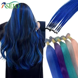 RESIO Color 8D Tip Hair Extensions 100% Real Human Hair Microbeads Extensions Color Purple Blue Pink Gray 18-20inch 0.5g/Strand