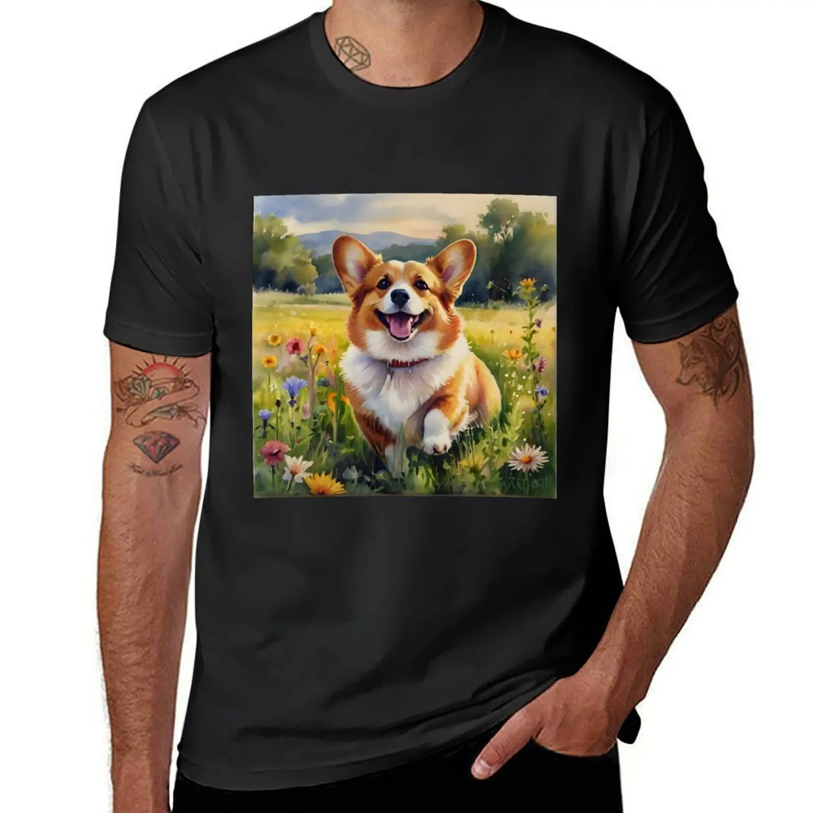 

Corgi In The Meadows T-Shirt for a boy plain sweat summer clothes mens graphic t-shirts big and tall