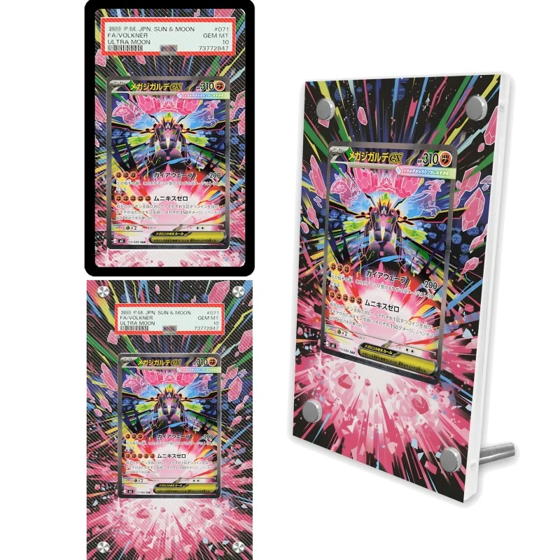 Suporte de Exibição de Cartões de Acrílico Mega Gyarados Ex para Anime, Suporte de Exibição de Cartões PSA com Atração Magnética, Cartão de Brinde Grátis