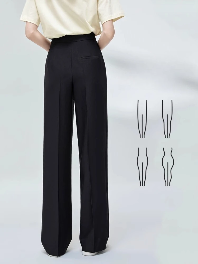 Sentubila Black Suit Pants For Women's Autumn High-waisted Straight Wide-leg Casual Pleated Tailored Trousers Design M32K48616