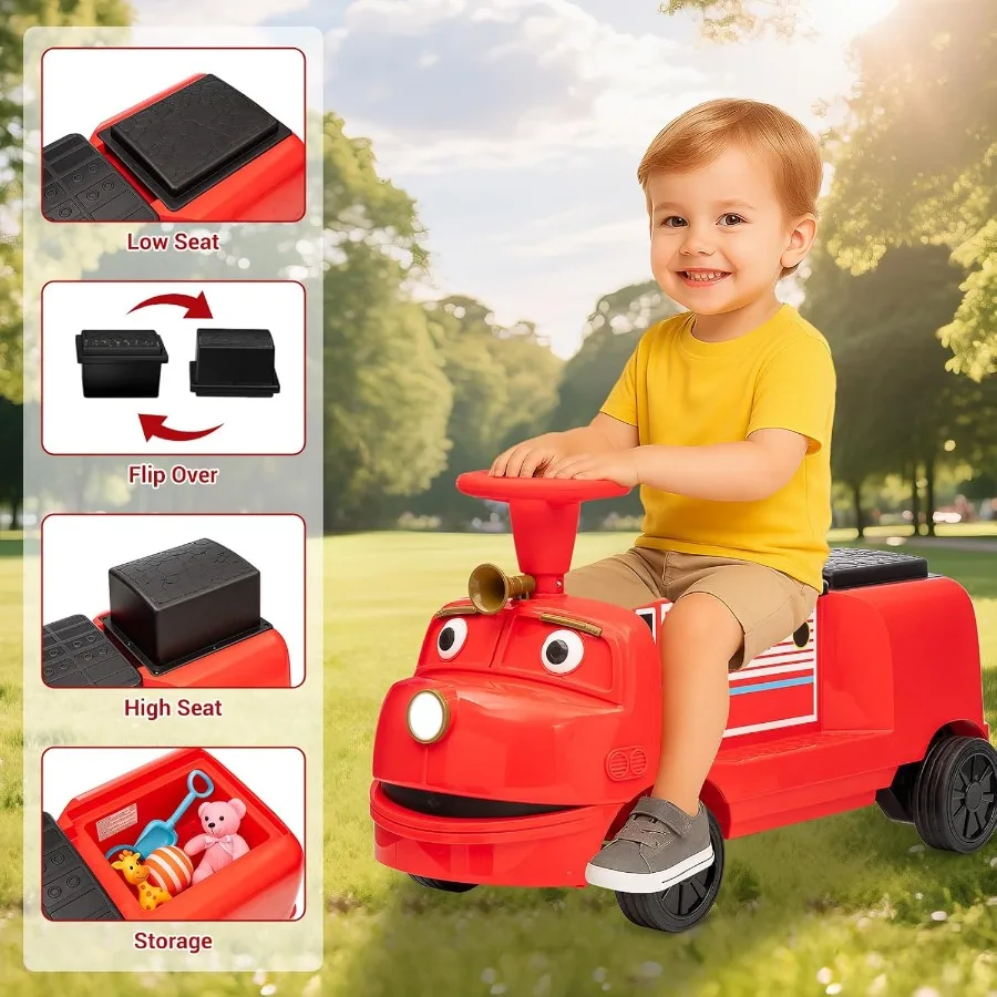 2-Seater Electric Ride On Car Train 12V Trackless Electric Car with Train Whistle Headlight MP3 and Bluetooth Battery Powered R