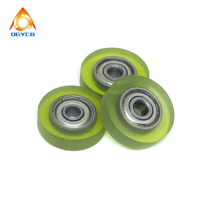 10pcs 14mm PU Coated Bearing Pulley Wheel 4x14x4 Bearing PU68414-4 OD 14mm Soft Rubber 4*14*4 Polyurethane Pulley Rollers