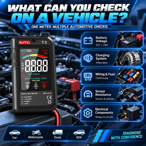 T3 Automotive Digital Multimeter Rechargeable True RMS 4000 Counts Auto Range AC/DC Voltage Resistance NCV Live Wire Tester