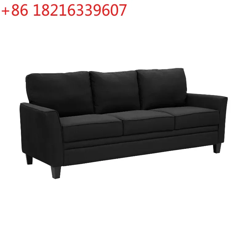Sofá Clássico Moderno YAO Mainstays Auden de 3 Lugares, Sofá Preto para Sala de Estar