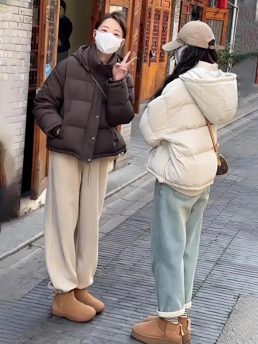 معطف نسائي من Thiened ort Puffer Jaet بلون القهوة مع غطاء للرأس من القطن معطف شتوي خارجي أنيق