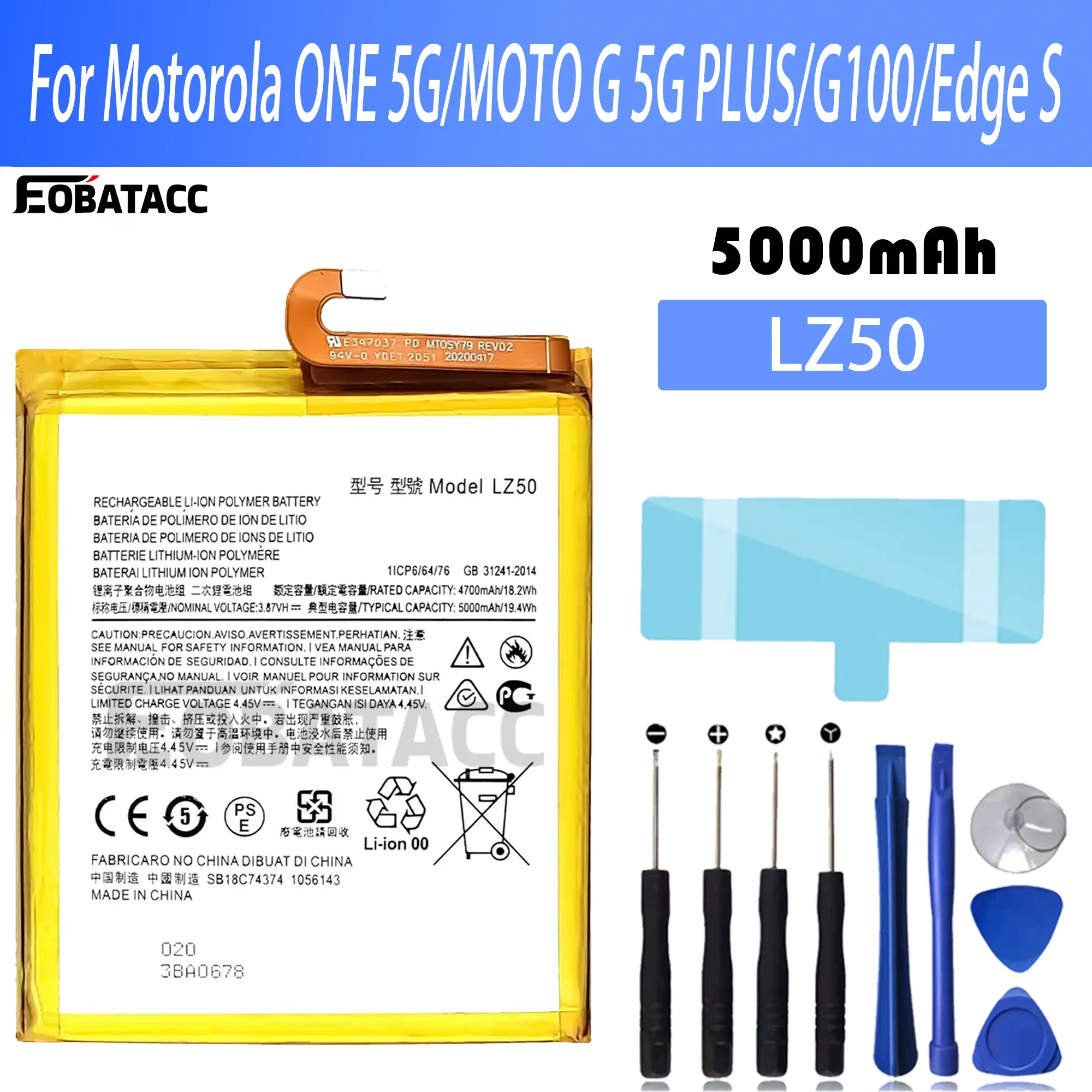 

100% New Original Battery LZ50 For Motorola ONE 5G/MOTO G 5G PLUS/G100/Edge S Battery + Free Tools