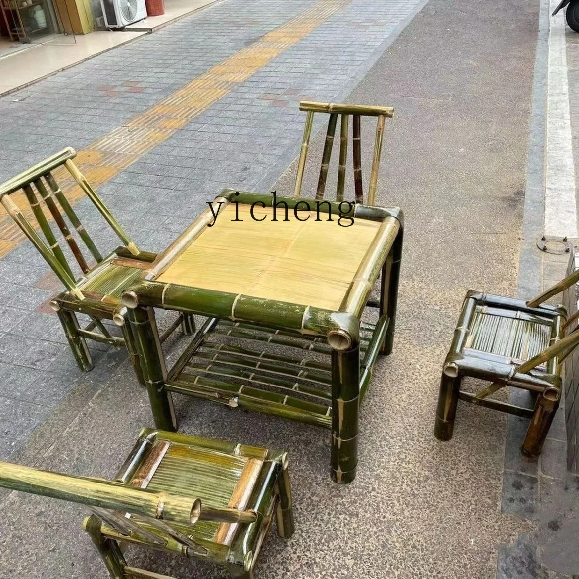 l3 bamboo dining table Chinese square table retro tea table courtyard restaurant homestay woven bamboo products furniture