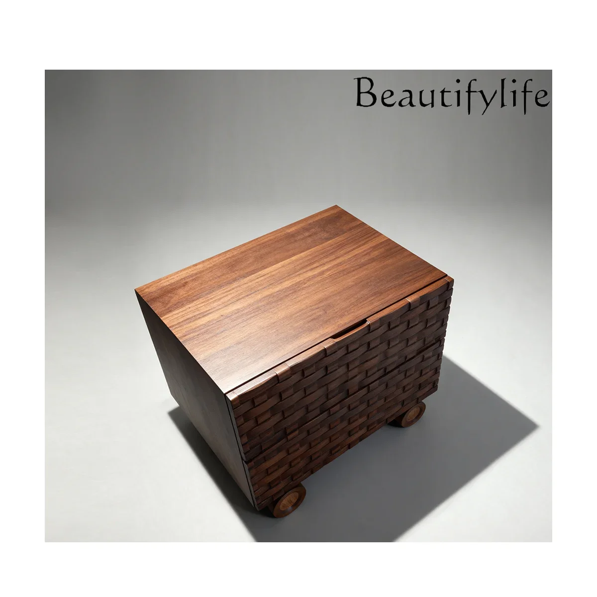 

R Italian Minimalist Light Luxury High-end Medieval Home Storage Designer Walnut New Bedside Table