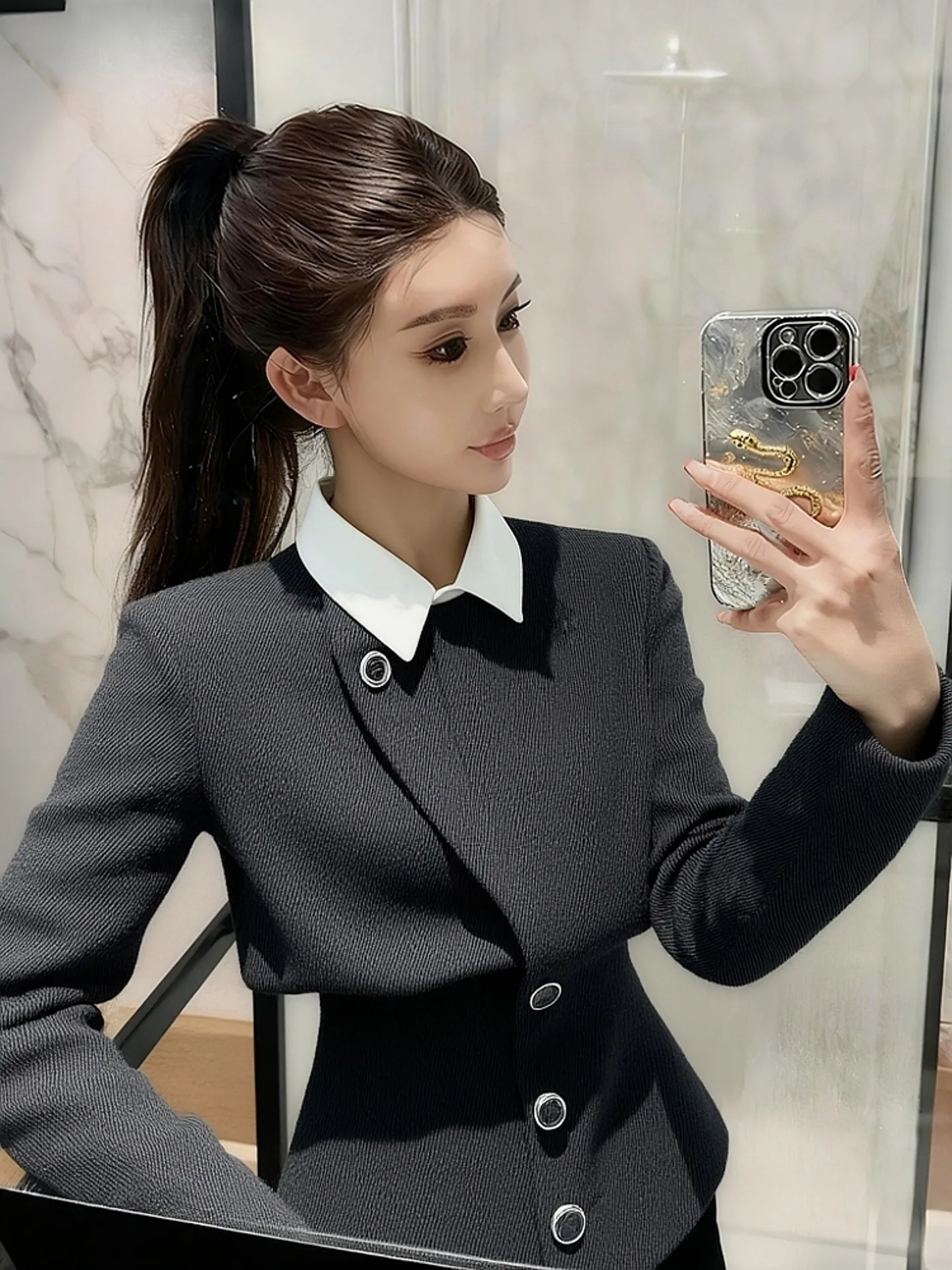 

Ele Ранняя осень-зима Джет Приталенный костюм для глаз Топ Профессиональный дизайн Faion с застежкой на талии Высококачественный роскошный костюм