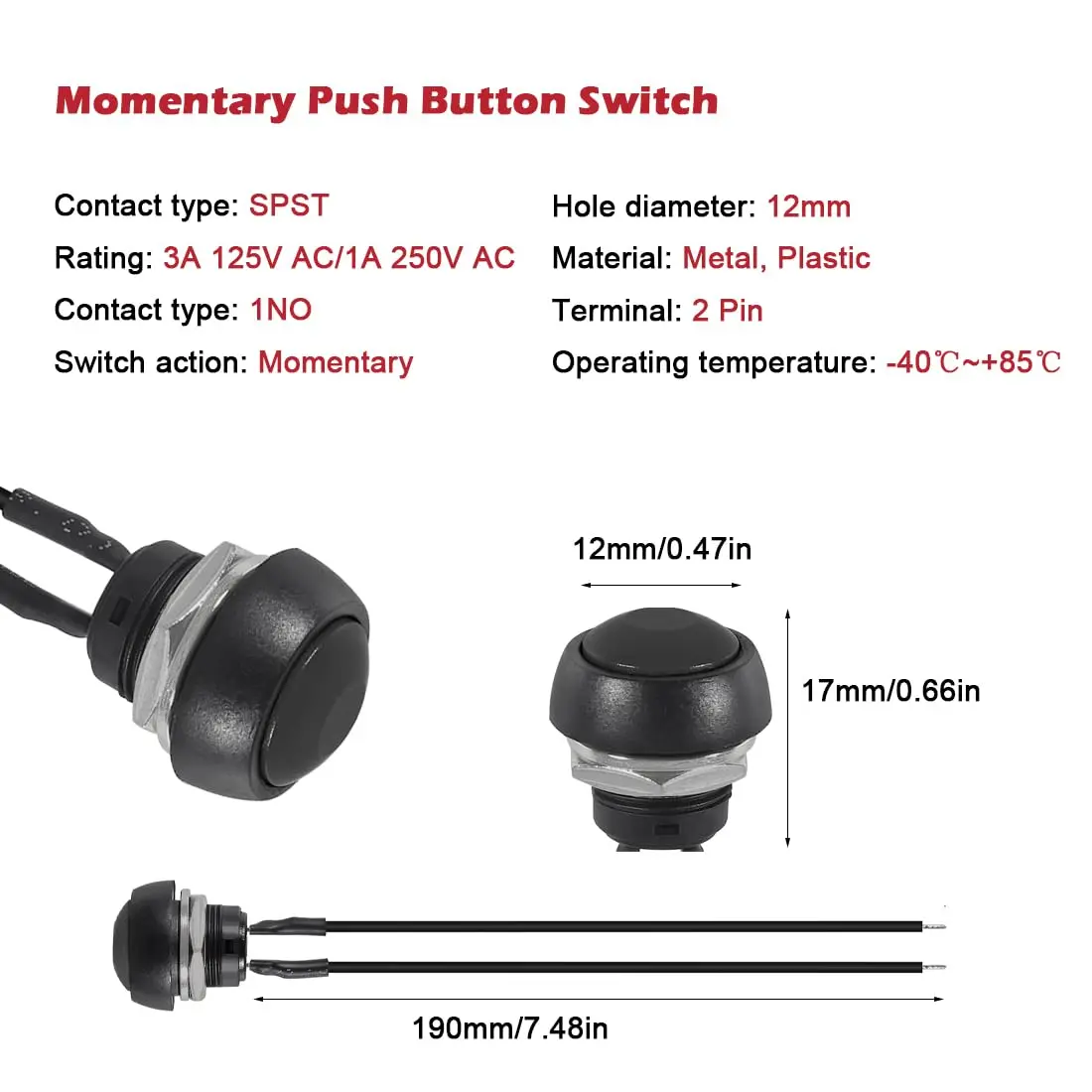 5 قطعة 12 مللي متر لحظة مفتاح بـزر دفع تشغيل/إيقاف مفتاح دائري صغير مقاوم للماء 3A 125 فولت التيار المتناوب لسيارة البحرية الدراجات النارية #4
