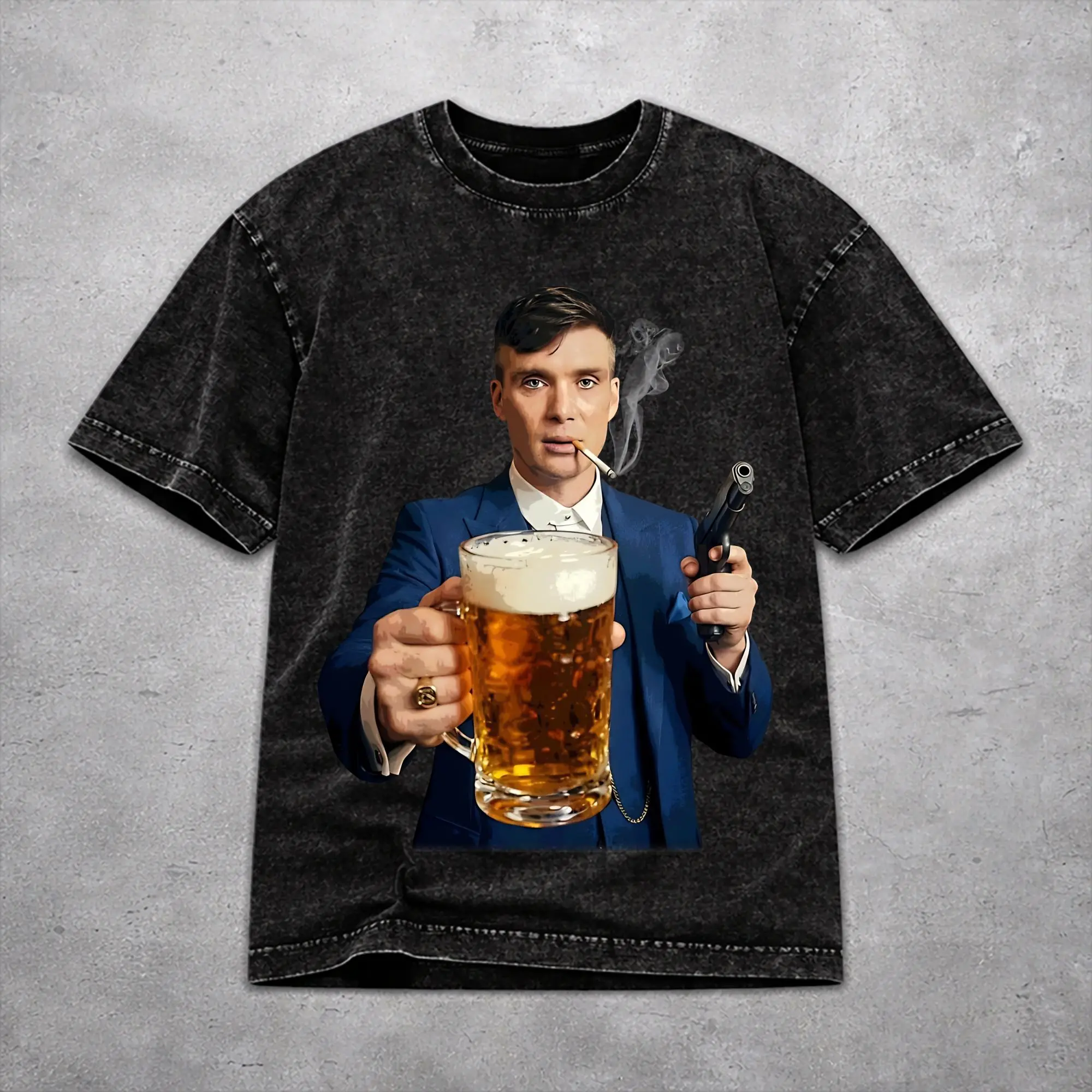 Men Women Harajuku Washed T-shirts Tommy Shelby Peakys Blinders Printed Shirt Outfit Oversize  Tee Shirt