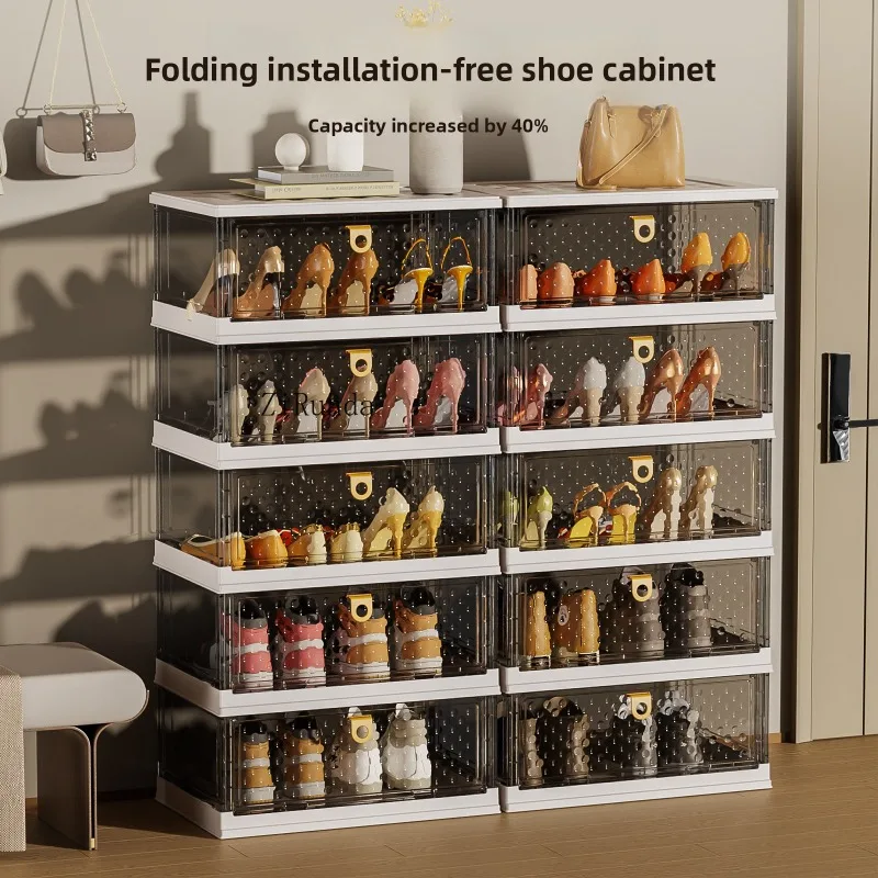 Light luxury plastic storage cabinet Large capacity dustproof multi-layer stackable floor wardrobe No assembly