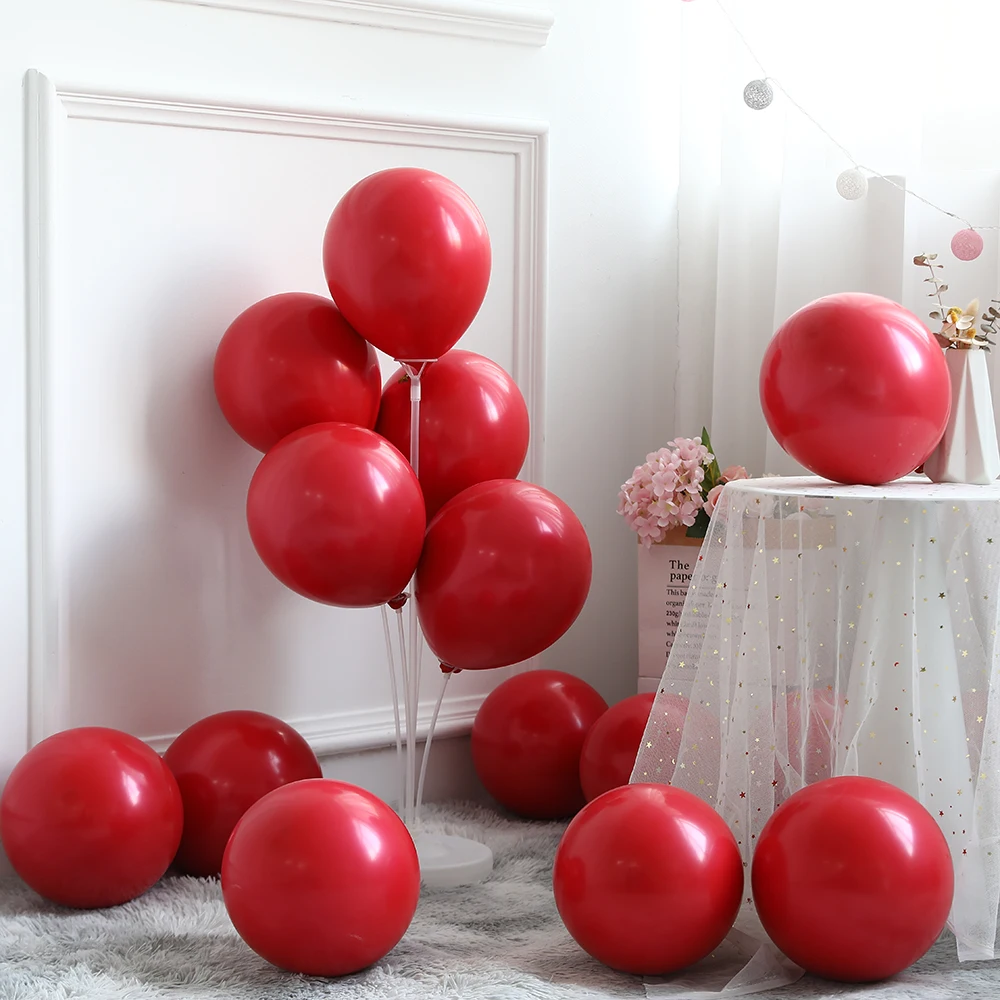 20pcs 10inch Double Layer Burgundy Red Purple Balloons Ruby Red Heart Helium Globos Wedding Party Decoration Valentine\'s Day