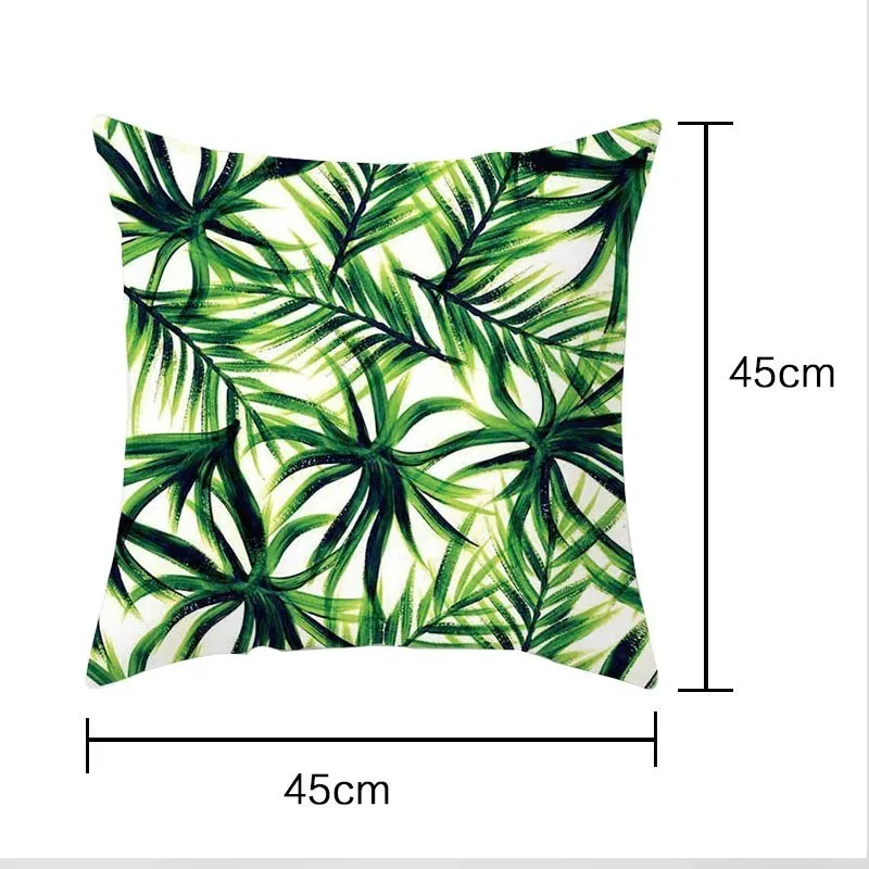 Taie d'oreiller avec plantes tropicales, taie d'oreiller décorative en Polyester avec feuilles vertes, carrée, 45x45cm