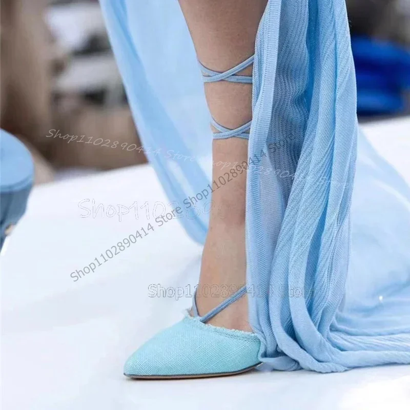 

White Ruffles Strange Style Heels Twine Pumps Lace Up Women Shoes Pointed Toe Novel Party Feast Runway 2025 Zapatos Para Mujere