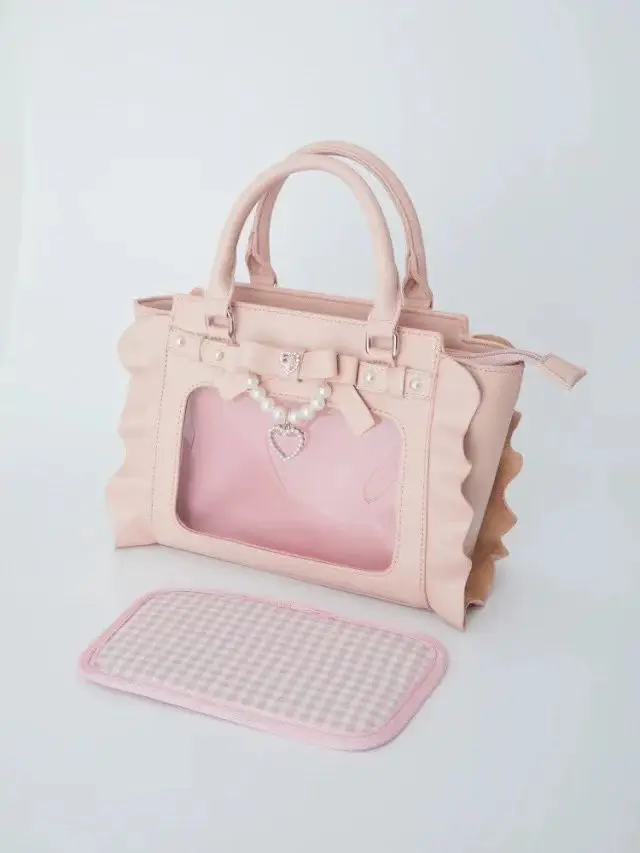 Harajuku Square Pink Ita Bag Women New Japanese Pearl Handle Messenger Bag Wallet Female Sweet Cute Crossbody Bags Aesthetic view 5
