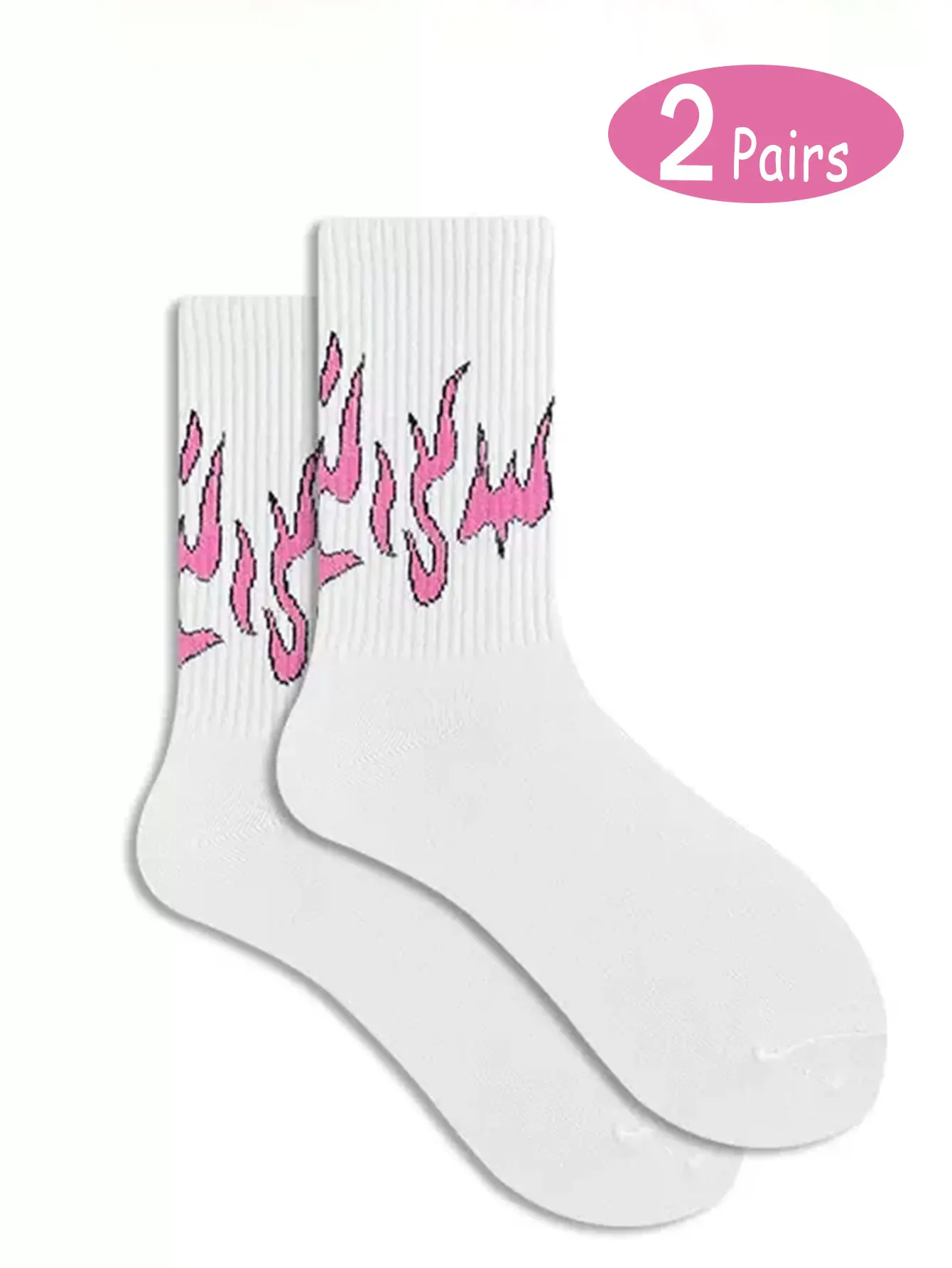 2 pairs of Instagram fire socks Four seasons men\'s mid-tube hip hop personality socks