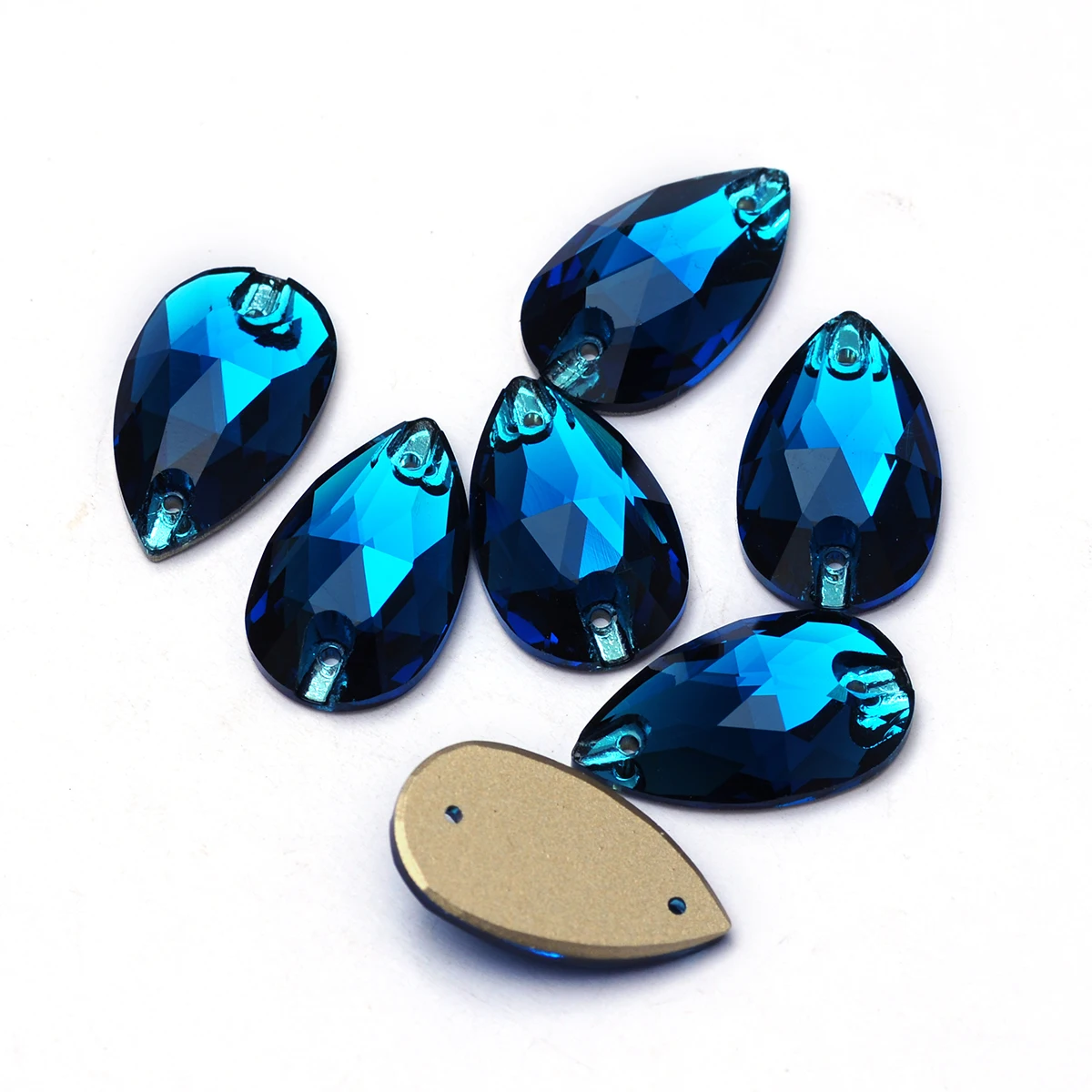 PUBRILEX Blauer Zirkon Rivoli Tropfen Kosmische Kristallsteine Flache Rückseite Strass zum Aufnähen für Kleidung, Kleider, Handarbeiten und Dekoration – Detail 6