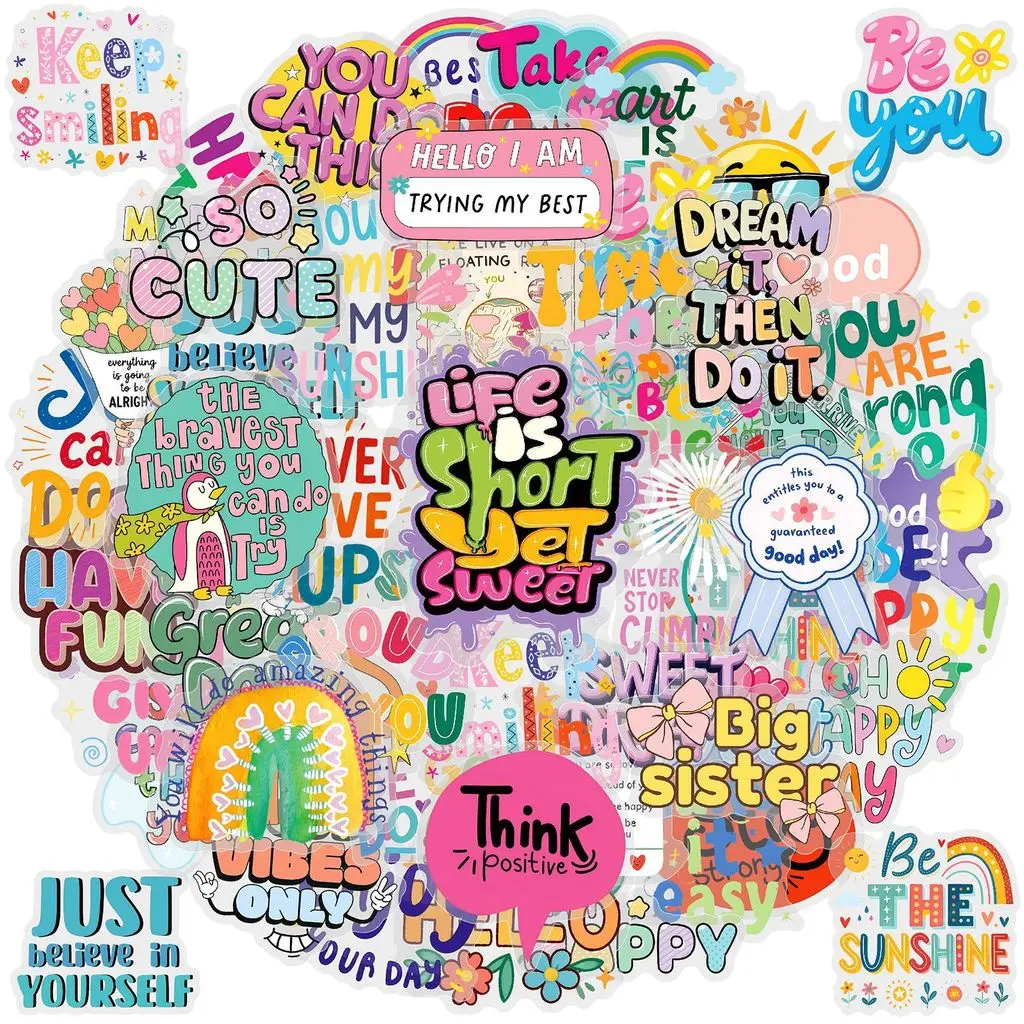 50 Stück bunte, inspirierende englische Aufkleber, wasserfeste PET-Graffiti-Aufkleber für Gepäck, Planer, RecordingYourLife Store