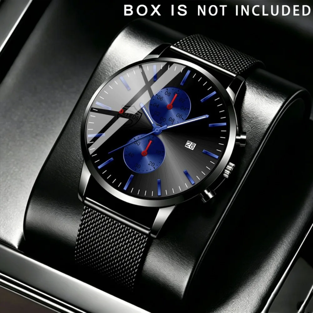 Luxury Men Minimalist Quartz Watch, Black Mesh Steel Strap Men Wrist Watch, Business Casual Date Watch（box Is Not Included）