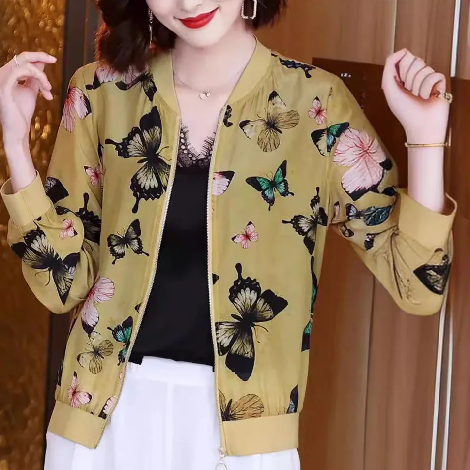 Fashion Polychrome Baseball Jersey Chiffon Cardigan Jacket Lightweight and Comfortable Women Loose-Fit Plus Size Thin Style Coat
