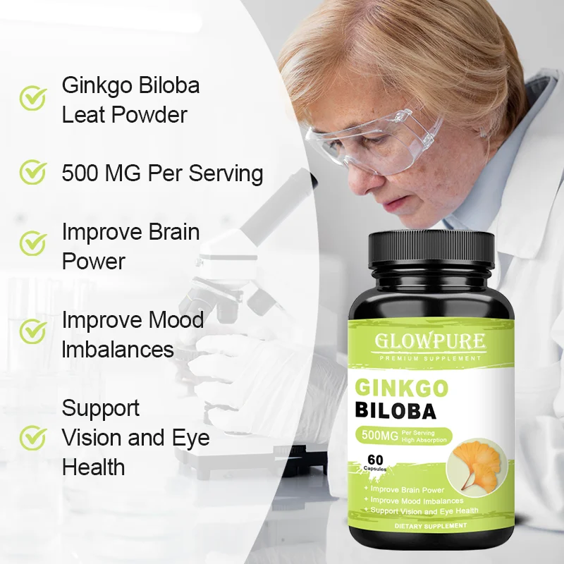 Ginkgo Biloba Capsules for Booster Brain Cognitive Function, Memory, Relieve Anxiety Depression, Mood Balance