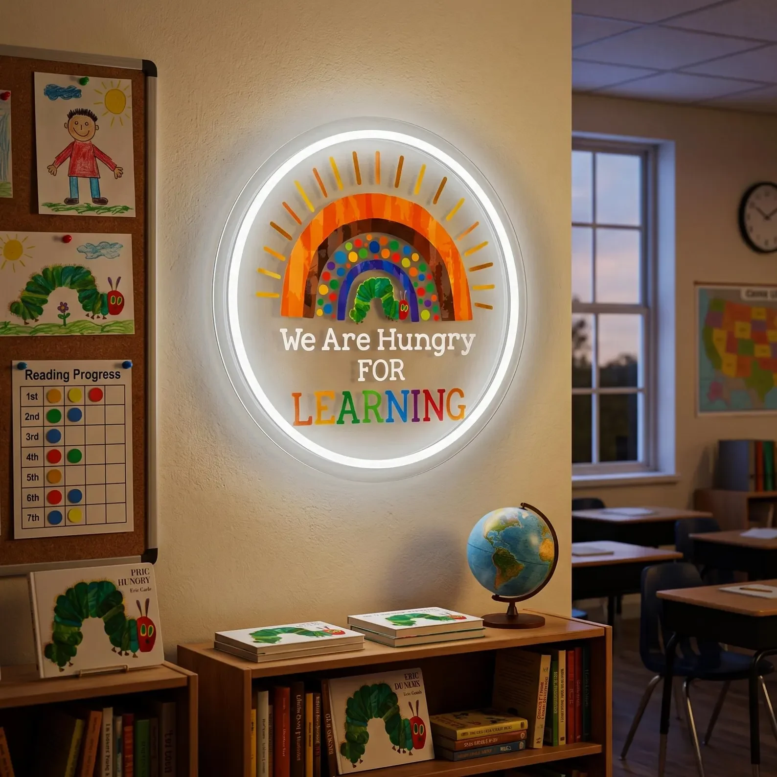 We Are Hungry For Learning Neon Sign,Caterpillar Classroom/Library,Study Room/Reading Corner  Wall Decor,Preschool Teacher Gift
