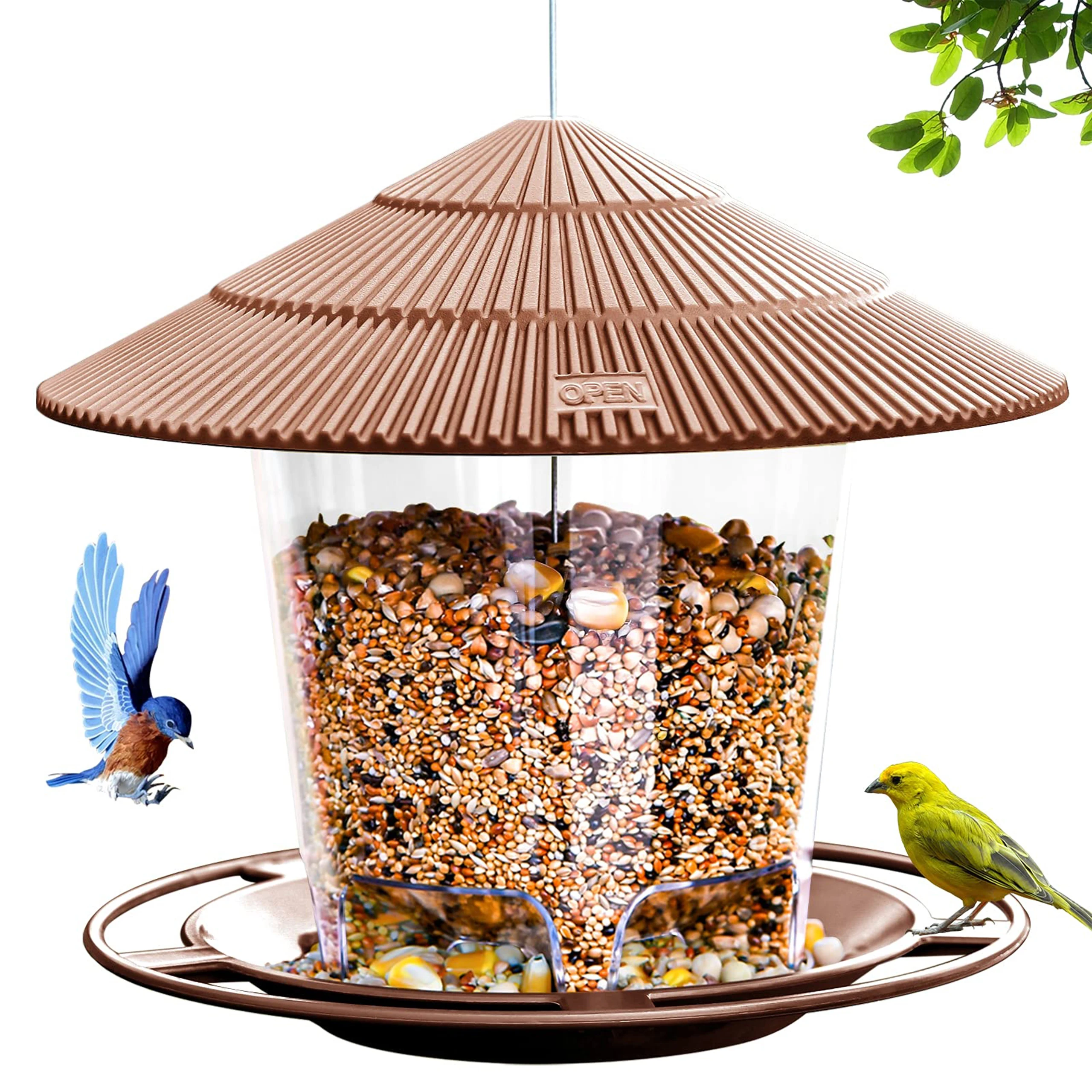 Wild Bird Feeder Hanging with Roof for Garden Yard Outside Decoration Outdoor Feeding Tool Squirrel proof Seed Nut Container