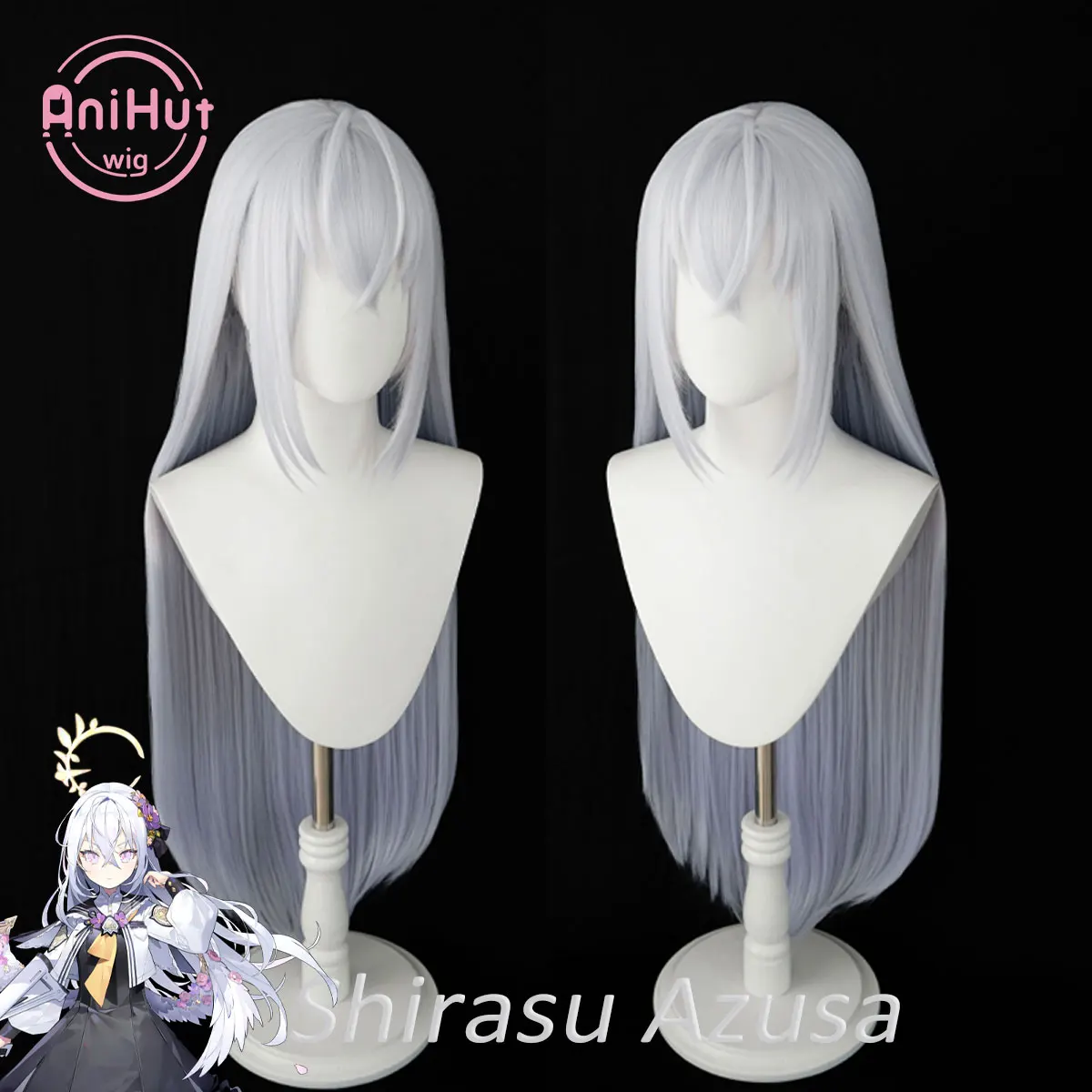 

【AniHut】Shirasu Azusa White 90cm Cosplay Wig Blue Archive Straight Heat Resistant Synthetic Hair Sirasu Azusa Cosplay