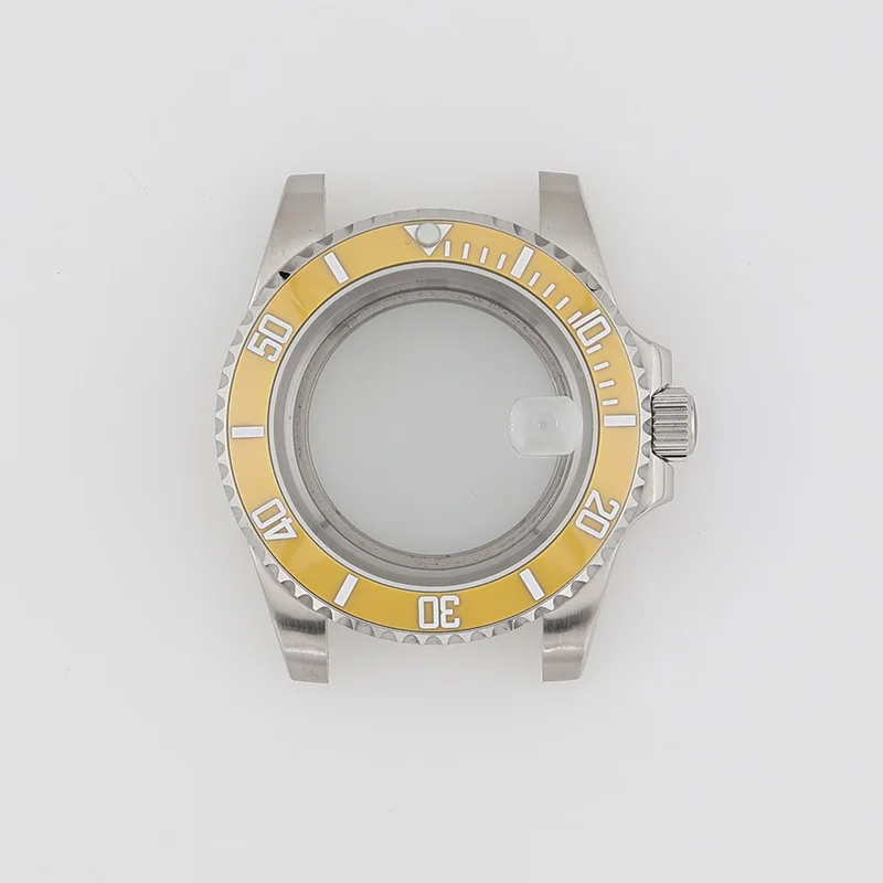 40mm Yellow Bezel Insert Submariner Man Dive Watch Case for Seiko Mod NH35 NH34 NH36 Movement Mechanical Watches Parts