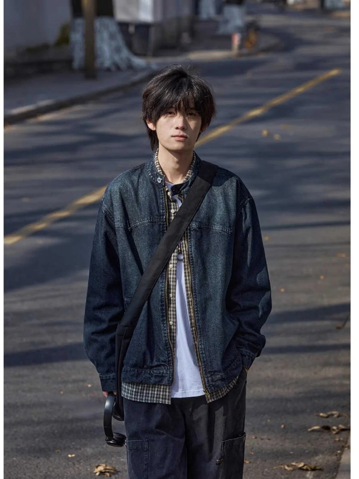 

Waed Denim Jaet y Sle Loose Fit Spring Autumn Men's Clothing Retro Vintage Japanese Sle Outerwear for Couples