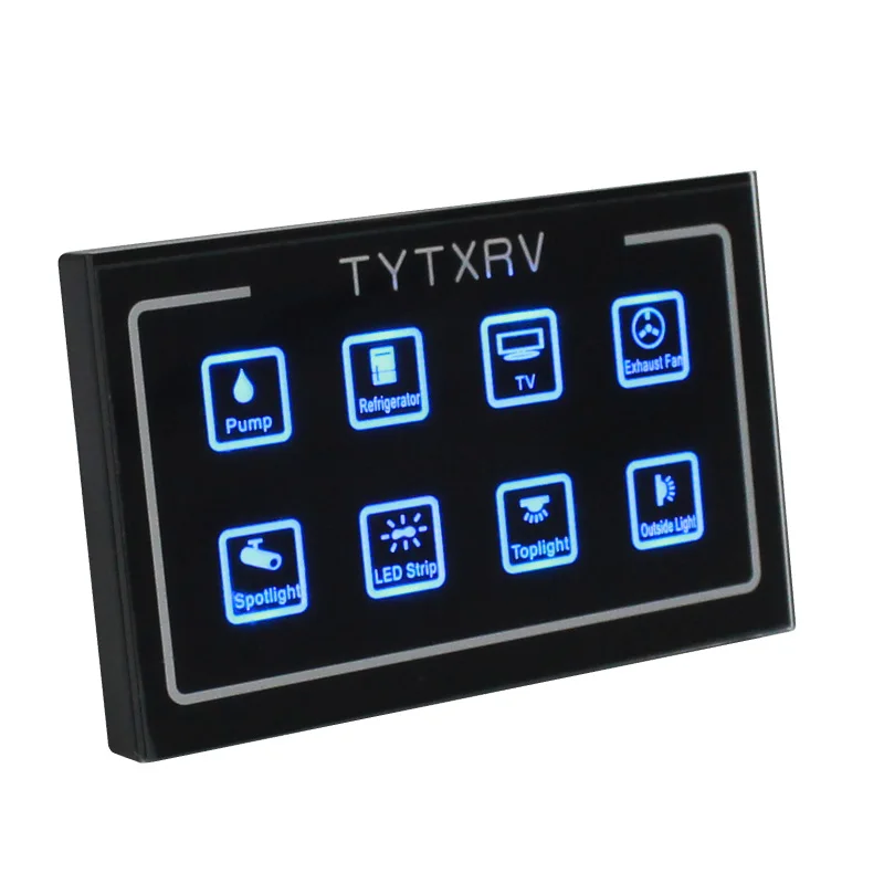 Tytxrv 12v 8 vias painel de interruptor de caravana led luz azul caixa de painel de controle de toque com sistema de relé para carro barco marinho caravana caminhão