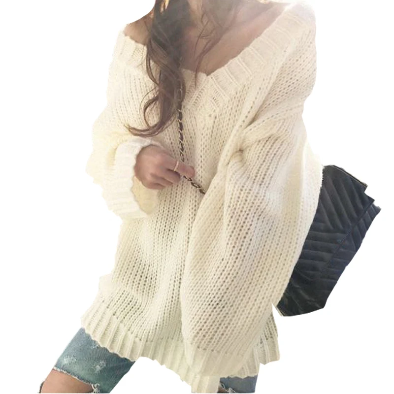 Autumn Women Knitted Sweater Pullover Long Sleeve V Neck Sweater Winter Female Fashion Loose Casual Pullovers Tops Solid Jumper