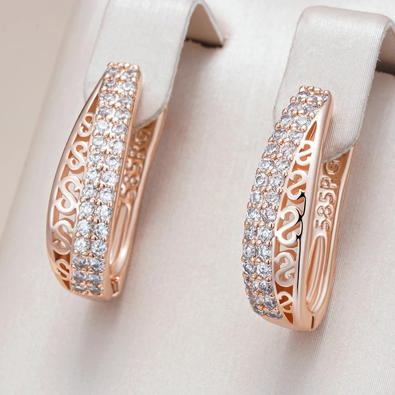 Kinel Trendy 585 Rose Gold Color Hoop Earrings For Women Luxury Natural Zircon Accessories Vintage Bride Wedding Jewelry