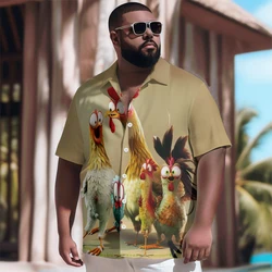 New Hawaiian Shirt Men Goth Men Chicken Family Printed Casual Short Sleeve Tops Vintage Plus Size Summer Shirts