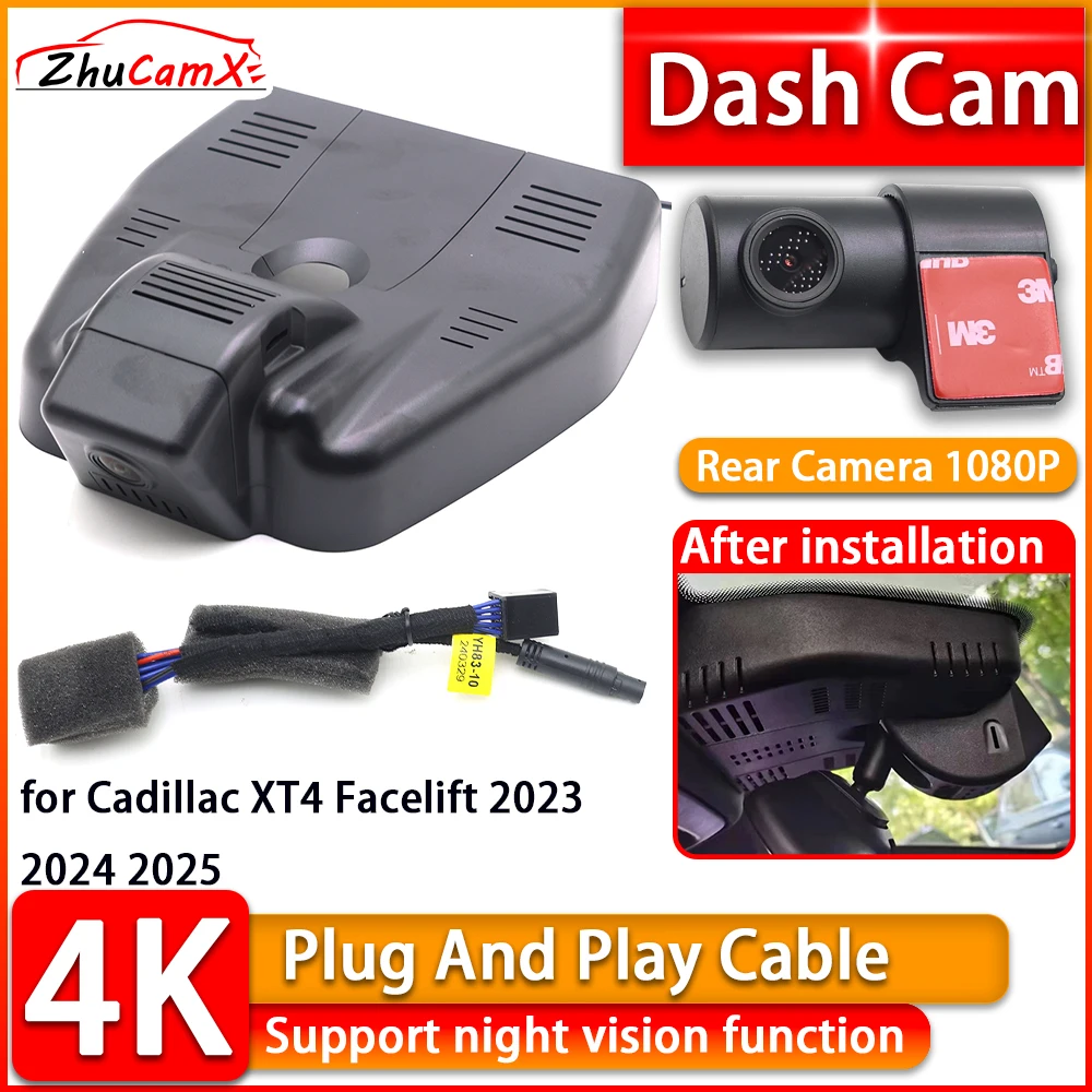 

Wiifi 4K Dash Cam for Cadillac XT4 Facelift 2023 2024 2025 2160P DVR Front Rear Camera Plug and Play Video Recorder Night Vision