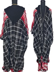 2024 Winter New Fashion Tartan Design Warm Loose Cardigans Oversize African Women Thick Hooded Duster Coat Streetwear jacket