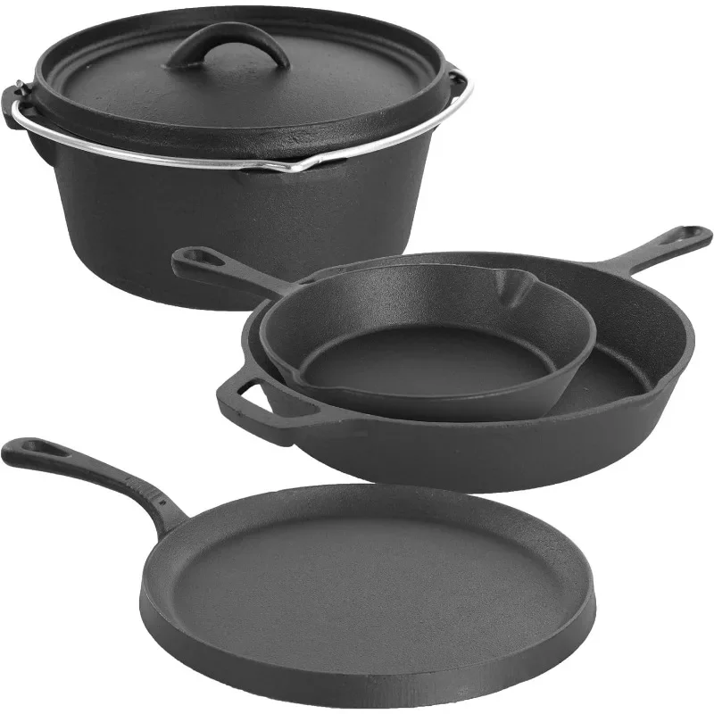 

Assorted Pre-Seasoned Cast Iron Cookware Set 5 Piece Black