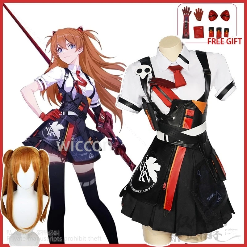 Costume de Cosplay Asuka Langley Soryu du Jeu Honkai Impact, Robe JK, Accessoires Lolita, Perruques Personnalisées pour Femme et Fille, Halloween