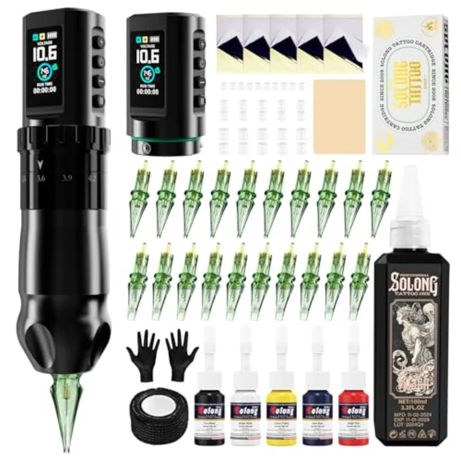 

E201 Pro Cordless Tattoo Gun Kit with 7 Strokes Length Dual 1800mAh Power Batteries 100ML Tattoo Ink Mechanical Supply f