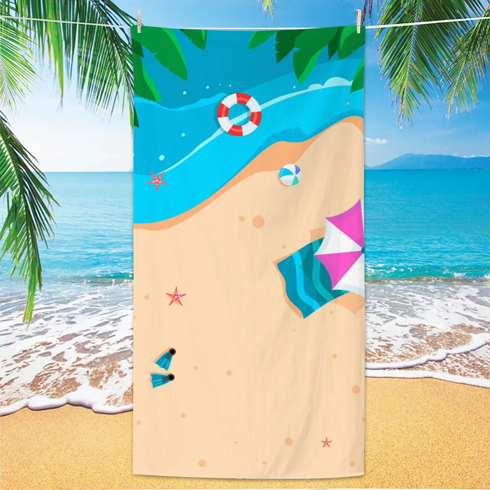 Serviette de plage à motif plage, impression numérique, fine, séchage rapide, en microfibre anti-sable, légère, idéale pour la natation, le yoga, les voyages, la salle de sport, ou comme cadeau._voghion.com