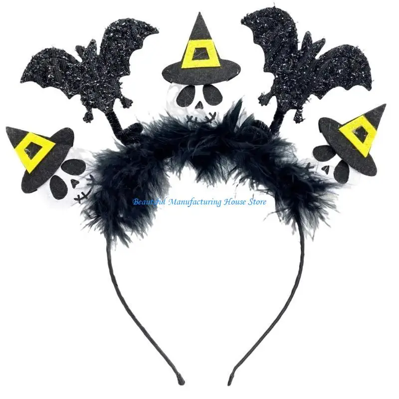 E56A Halloween Live Broadcast Wing&Skull&Pumpkin Hair Hoop Girls Carnivals Hairband