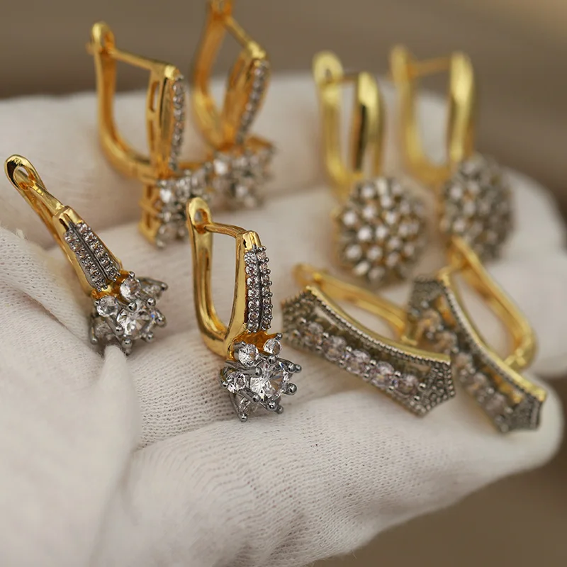 New Sight Design Crystal Leaf Stud Earrings for Women Fashion Brand Jewelry Zirconia Flower Earrings